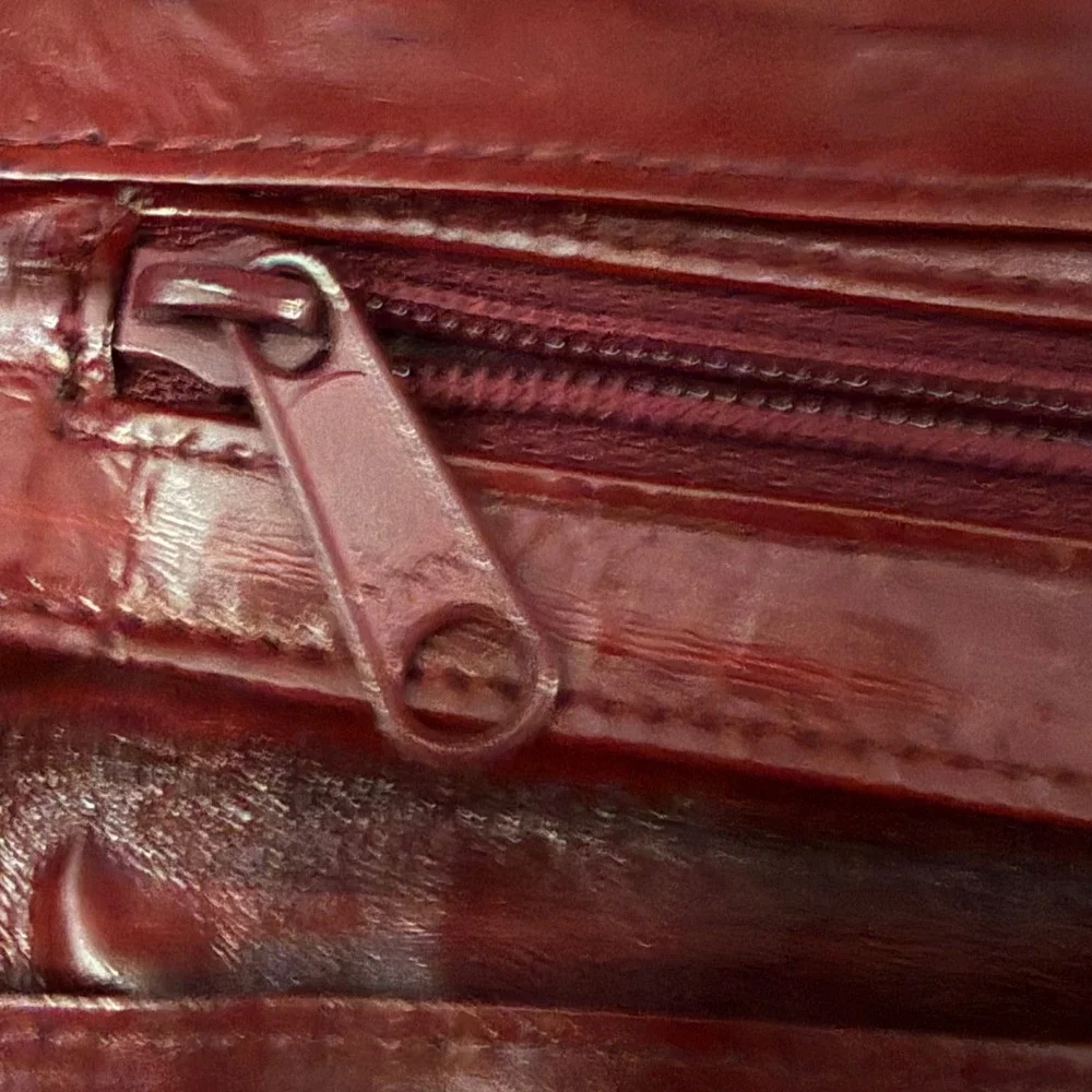 Vintage Genuine Eel Skin Long Checkbook Wallet Burgundy Red Wine Made in Korea
